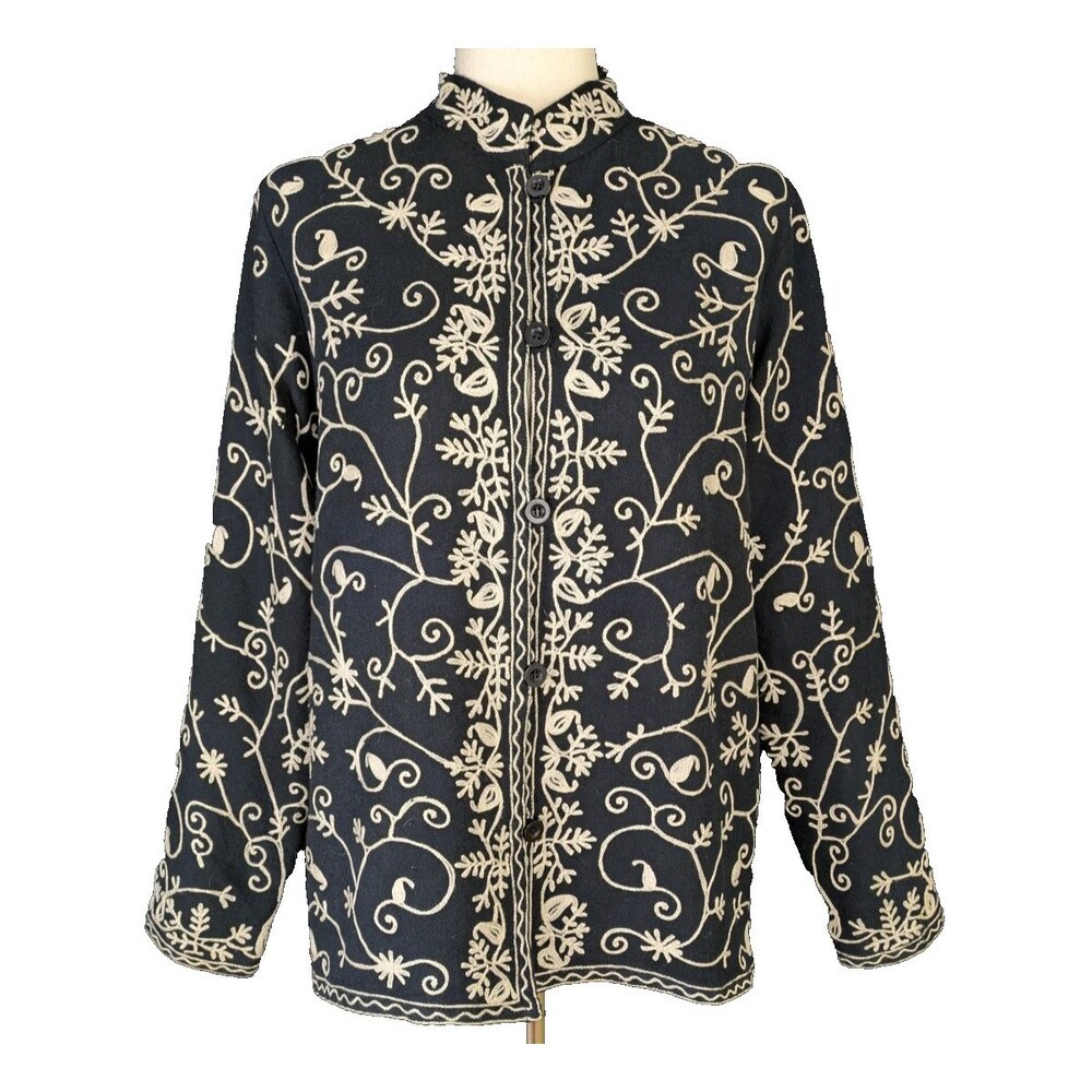 VTG Lew Magram Size MED Embroidered Wool Blend Cardigan Jacket